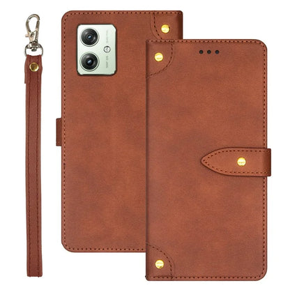 IDEWEI For Motorola Moto G64 5G Case Leather Phone Cover Gold Button 3 Card Holder