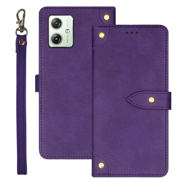 IDEWEI For Motorola Moto G64 5G Case Leather Phone Cover Gold Button 3 Card Holder