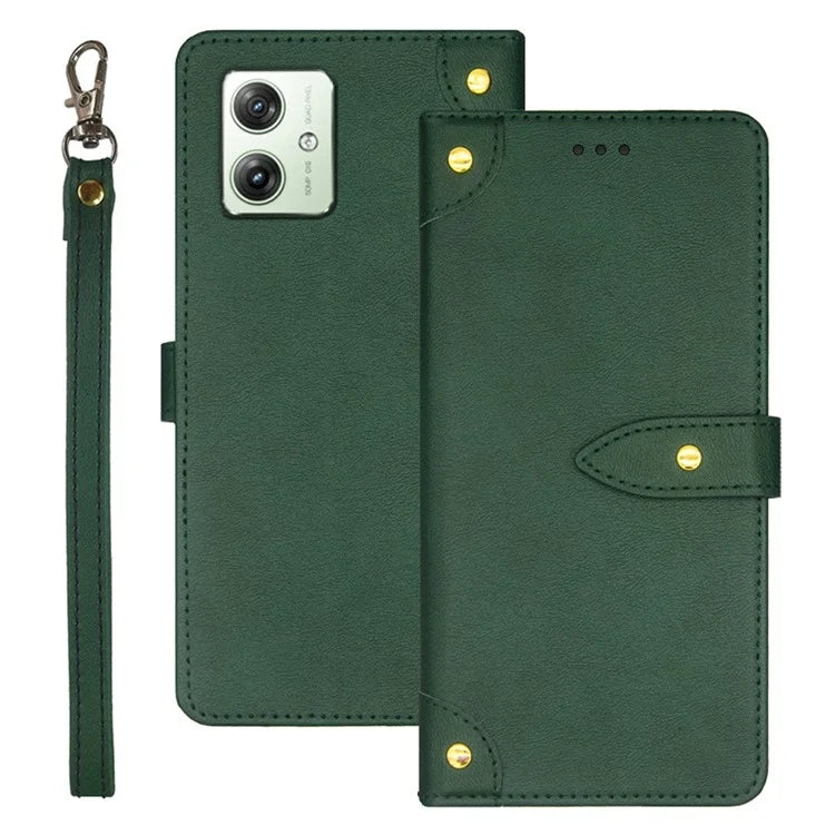 IDEWEI For Motorola Moto G64 5G Case Leather Phone Cover Gold Button 3 Card Holder