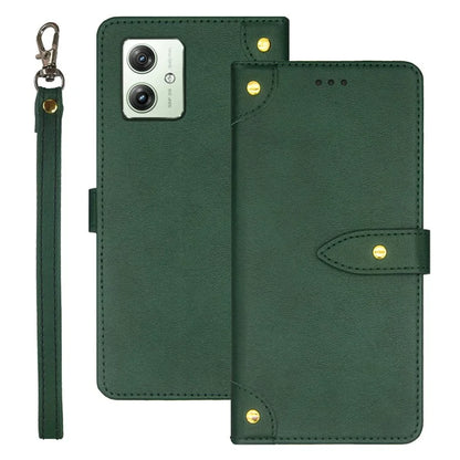 IDEWEI For Motorola Moto G64 5G Case Leather Phone Cover Gold Button 3 Card Holder
