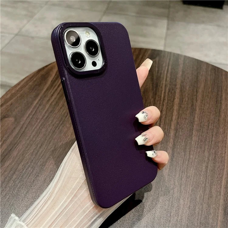 For iPhone 15 Pro Case PU Leather Coated PC Hard Phone Cover