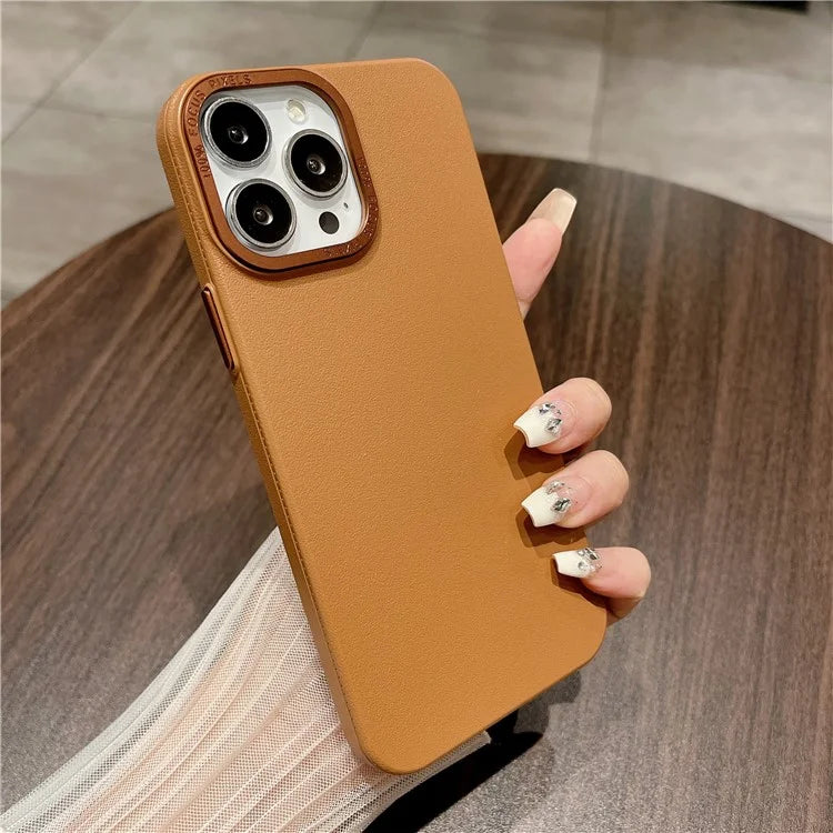 For iPhone 14 Pro Max Case PU Leather Coated Hard PC Phone Back Cover