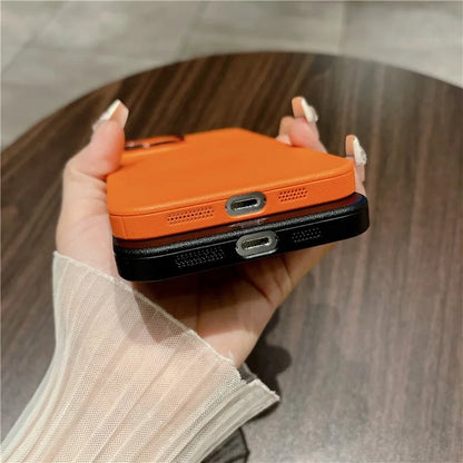 For iPhone 14 Pro Max Case PU Leather Coated Hard PC Phone Back Cover