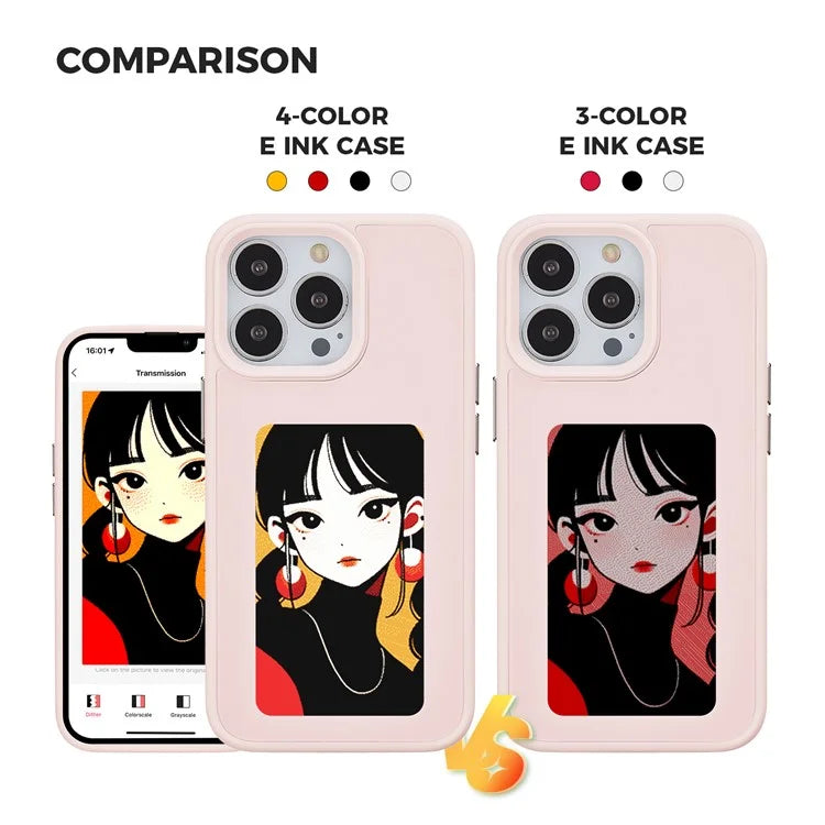 INKZONE For iPhone 12 / 12 Pro 4-Color E Ink Case PC+TPU Phone Cover DIY Customized Pattern