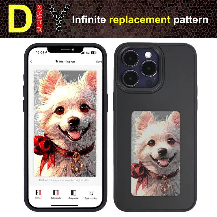 INKZONE For iPhone 12 Pro Max E Ink Case 4-Color Display DIY Pattern Phone Cover