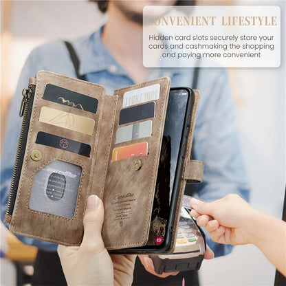 CASEME C30 Series for Samsung Galaxy A35 5G Case Leather Phone Cover with 10 Card Holder Zipper Pocket