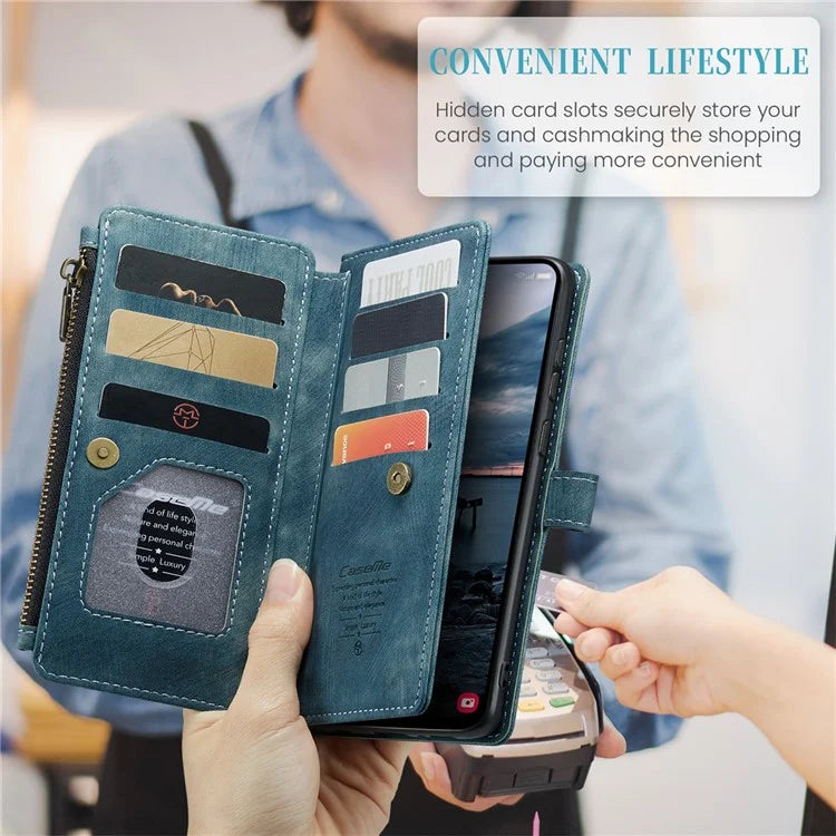 CASEME C30 Series for Samsung Galaxy A35 5G Case Leather Phone Cover with 10 Card Holder Zipper Pocket