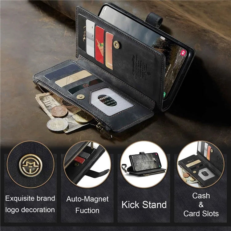 CASEME C30 Series for Samsung Galaxy A55 5G Case Zipper Leather Phone Cover with 10 Card Slots