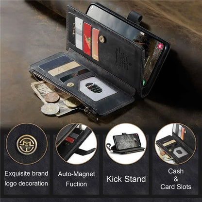CASEME C30 Series for Samsung Galaxy A55 5G Case Zipper Leather Phone Cover with 10 Card Slots