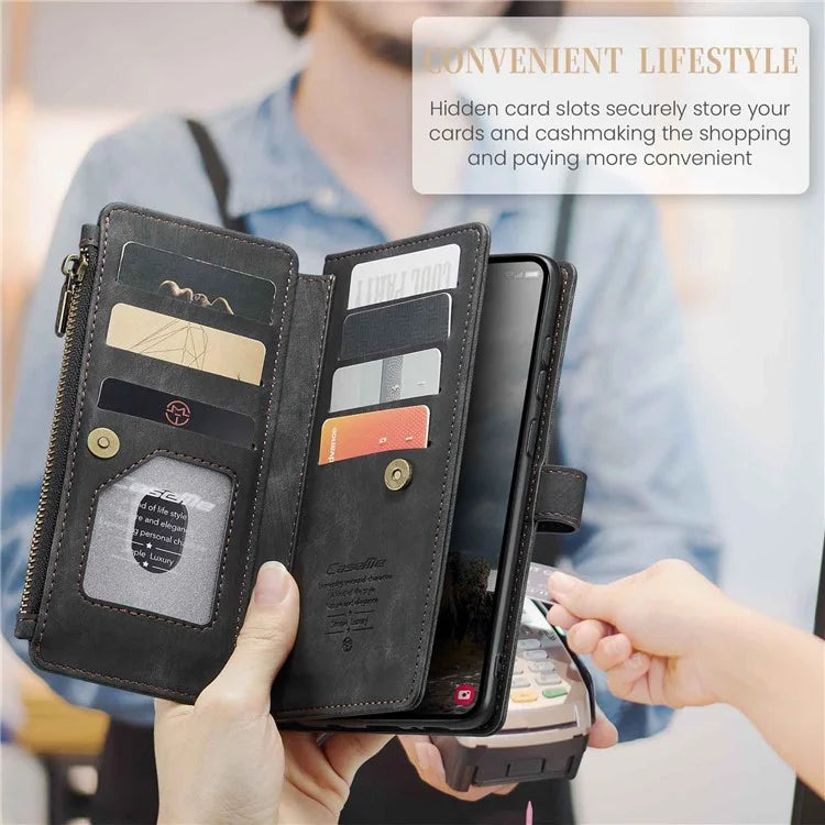 CASEME C30 Series for Samsung Galaxy A55 5G Case Zipper Leather Phone Cover with 10 Card Slots
