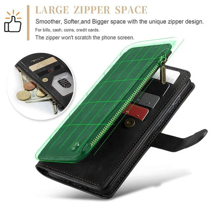 CASEME C30 Series for Samsung Galaxy A55 5G Case Zipper Leather Phone Cover with 10 Card Slots