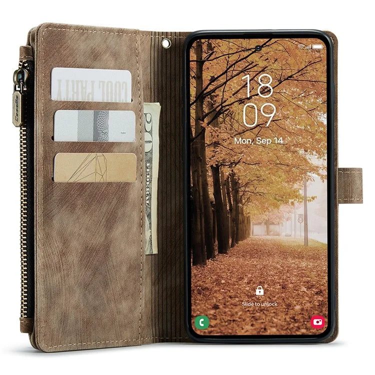 CASEME C30 Series for Samsung Galaxy A55 5G Case Zipper Leather Phone Cover with 10 Card Slots