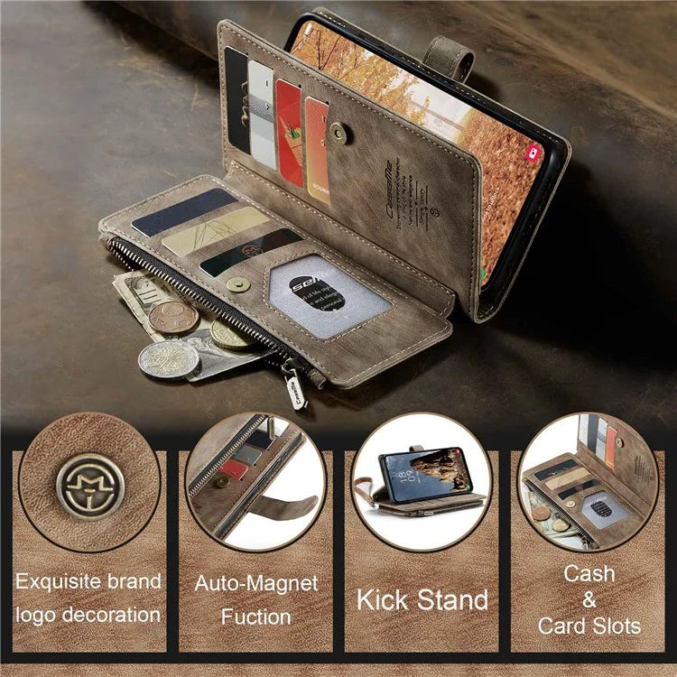 CASEME C30 Series for Samsung Galaxy A55 5G Case Zipper Leather Phone Cover with 10 Card Slots