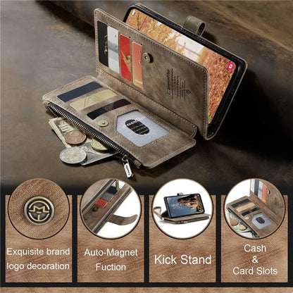 CASEME C30 Series for Samsung Galaxy A55 5G Case Zipper Leather Phone Cover with 10 Card Slots