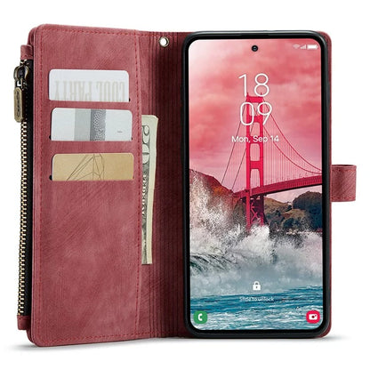 CASEME C30 Series for Samsung Galaxy A55 5G Case Zipper Leather Phone Cover with 10 Card Slots