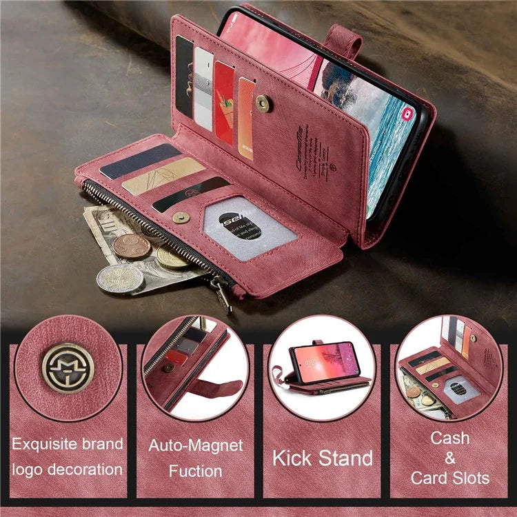 CASEME C30 Series for Samsung Galaxy A55 5G Case Zipper Leather Phone Cover with 10 Card Slots