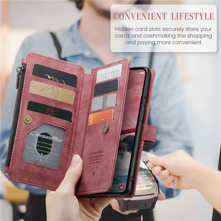CASEME C30 Series for Samsung Galaxy A55 5G Case Zipper Leather Phone Cover with 10 Card Slots