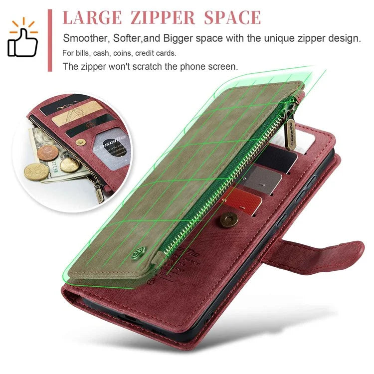 CASEME C30 Series for Samsung Galaxy A55 5G Case Zipper Leather Phone Cover with 10 Card Slots