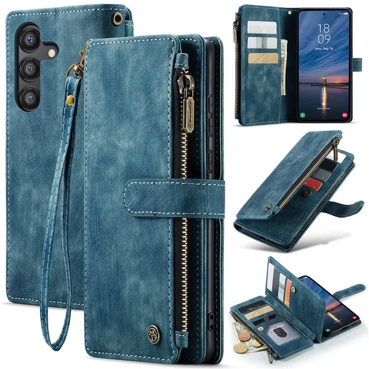 CASEME C30 Series for Samsung Galaxy A55 5G Case Zipper Leather Phone Cover with 10 Card Slots