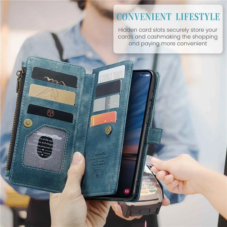 CASEME C30 Series for Samsung Galaxy A55 5G Case Zipper Leather Phone Cover with 10 Card Slots