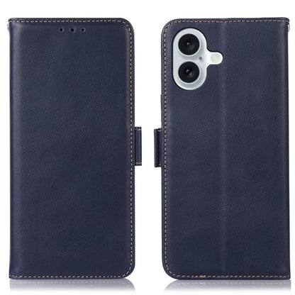 For iPhone 16 Case RFID Blocking Genuine Cow Leather Purse Flip Cover Crazy Horse Texture