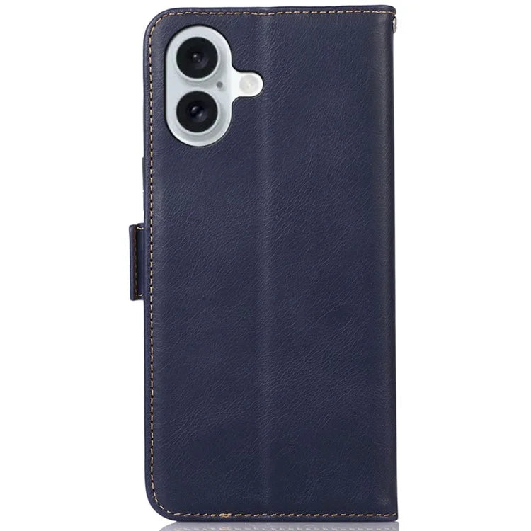 For iPhone 16 Case RFID Blocking Genuine Cow Leather Purse Flip Cover Crazy Horse Texture