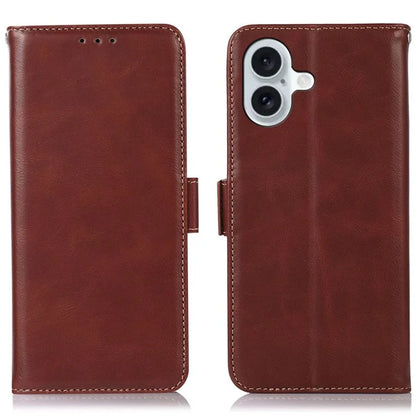 For iPhone 16 Case RFID Blocking Genuine Cow Leather Purse Flip Cover Crazy Horse Texture