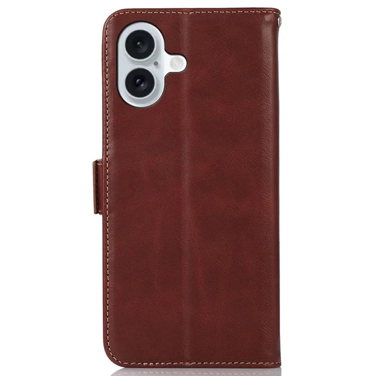 For iPhone 16 Case RFID Blocking Genuine Cow Leather Purse Flip Cover Crazy Horse Texture