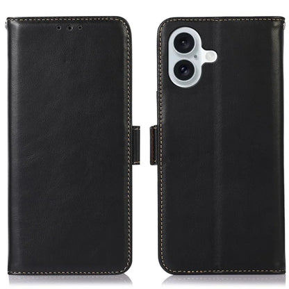 For iPhone 16 Case RFID Blocking Genuine Cow Leather Purse Flip Cover Crazy Horse Texture