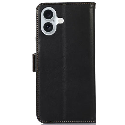 For iPhone 16 Case RFID Blocking Genuine Cow Leather Purse Flip Cover Crazy Horse Texture