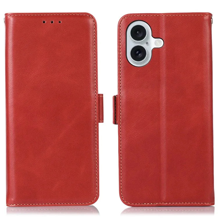 For iPhone 16 Case RFID Blocking Genuine Cow Leather Purse Flip Cover Crazy Horse Texture