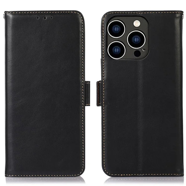 For iPhone 16 Pro Max Case Genuine Cow Leather Phone Cover RFID Blocking