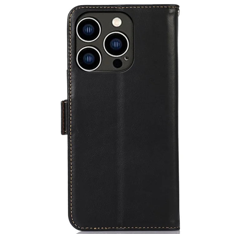 For iPhone 16 Pro Max Case Genuine Cow Leather Phone Cover RFID Blocking