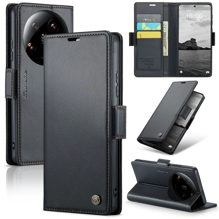 CASEME 023 Series For Xiaomi 14 Ultra Case RFID Blocking Glossy Stand Phone Cover