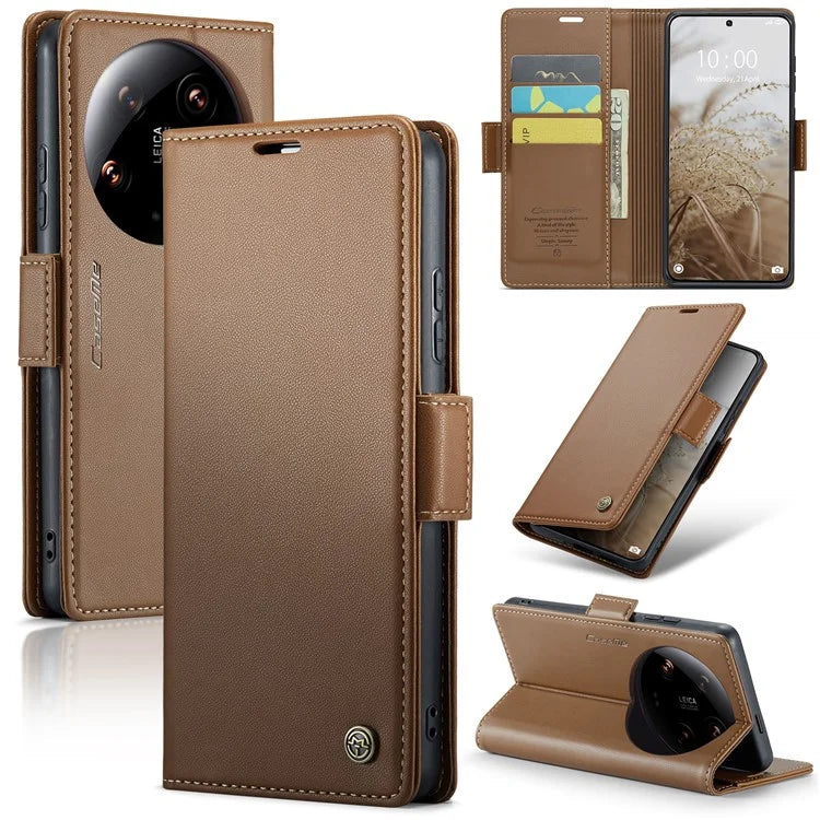 CASEME 023 Series For Xiaomi 14 Ultra Case RFID Blocking Glossy Stand Phone Cover