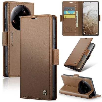 CASEME 023 Series For Xiaomi 14 Ultra Case RFID Blocking Glossy Stand Phone Cover