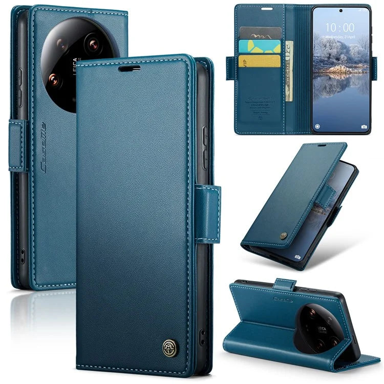 CASEME 023 Series For Xiaomi 14 Ultra Case RFID Blocking Glossy Stand Phone Cover