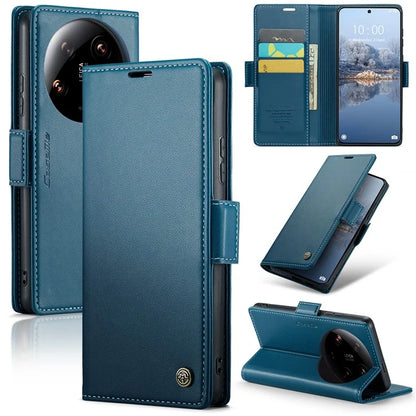 CASEME 023 Series For Xiaomi 14 Ultra Case RFID Blocking Glossy Stand Phone Cover