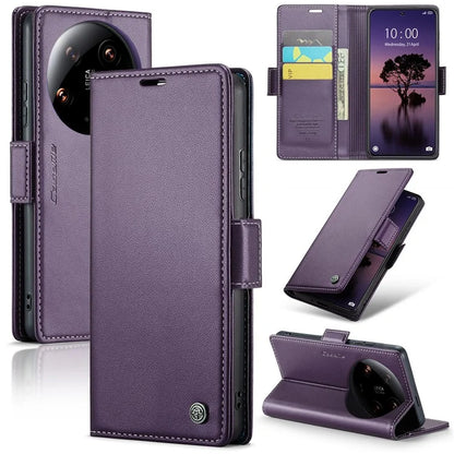 CASEME 023 Series For Xiaomi 14 Ultra Case RFID Blocking Glossy Stand Phone Cover