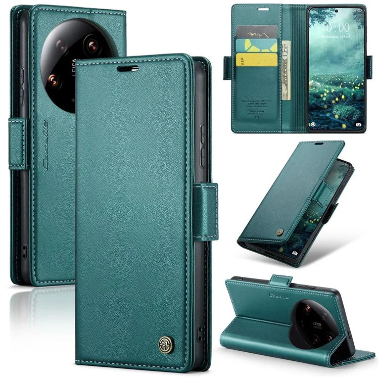 CASEME 023 Series For Xiaomi 14 Ultra Case RFID Blocking Glossy Stand Phone Cover