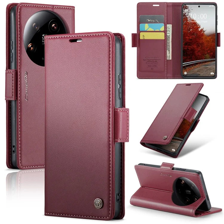 CASEME 023 Series For Xiaomi 14 Ultra Case RFID Blocking Glossy Stand Phone Cover