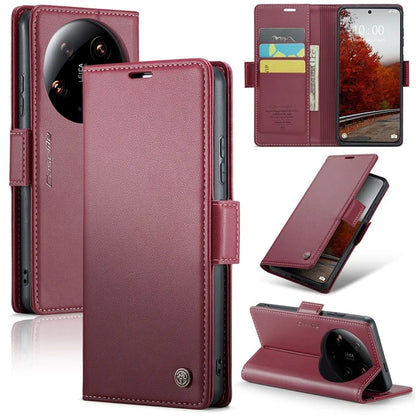 CASEME 023 Series For Xiaomi 14 Ultra Case RFID Blocking Glossy Stand Phone Cover