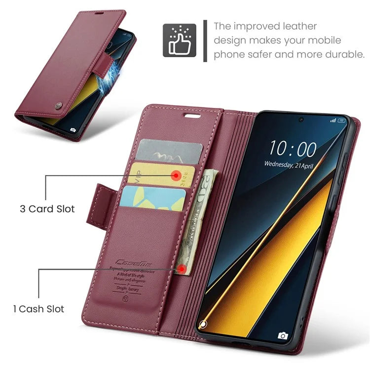 CASEME 023 Series For Xiaomi Poco X6 Pro 5G / Redmi K70E 5G Case RFID Blocking Phone Leather Cover