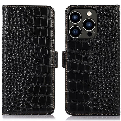 For iPhone 16 Pro Max RFID Blocking Case Genuine Cow Leather Wallet Phone Cover with Stand