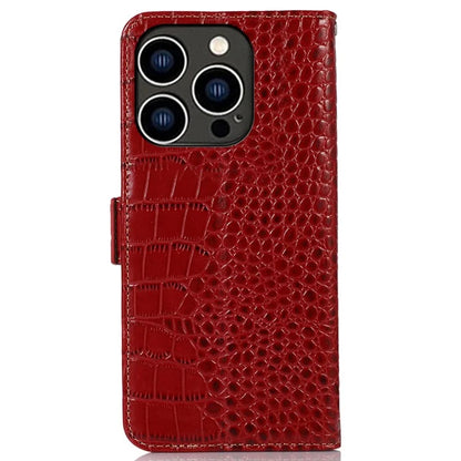 For iPhone 16 Pro Max RFID Blocking Case Genuine Cow Leather Wallet Phone Cover with Stand