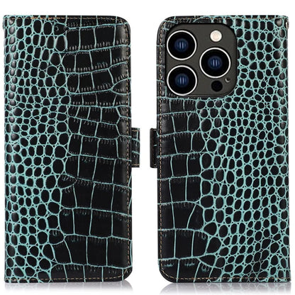 For iPhone 16 Pro Max RFID Blocking Case Genuine Cow Leather Wallet Phone Cover with Stand