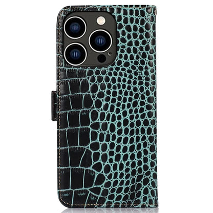 For iPhone 16 Pro Max RFID Blocking Case Genuine Cow Leather Wallet Phone Cover with Stand