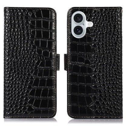 For iPhone 16 Plus Wallet Case RFID Blocking Genuine Cow Leather Phone Cover