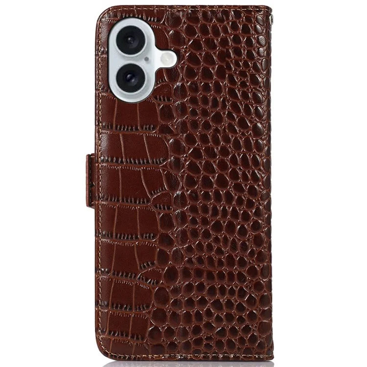 For iPhone 16 Plus Wallet Case RFID Blocking Genuine Cow Leather Phone Cover