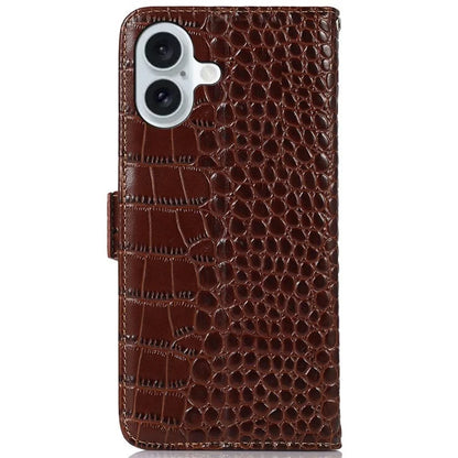 For iPhone 16 Plus Wallet Case RFID Blocking Genuine Cow Leather Phone Cover